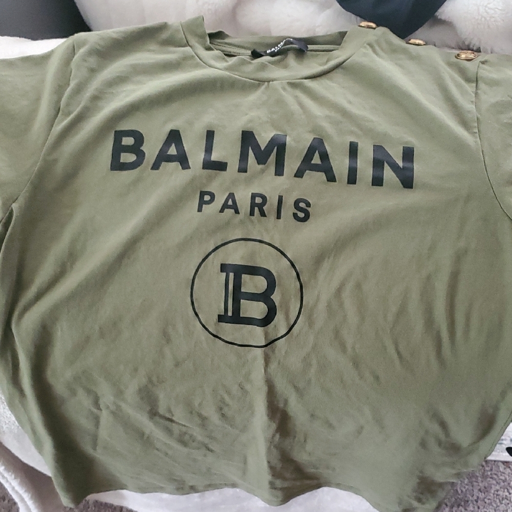 Balmain Olive Green T-Shirt 100% Authentic Womens Tee Perfectly Kept!!!